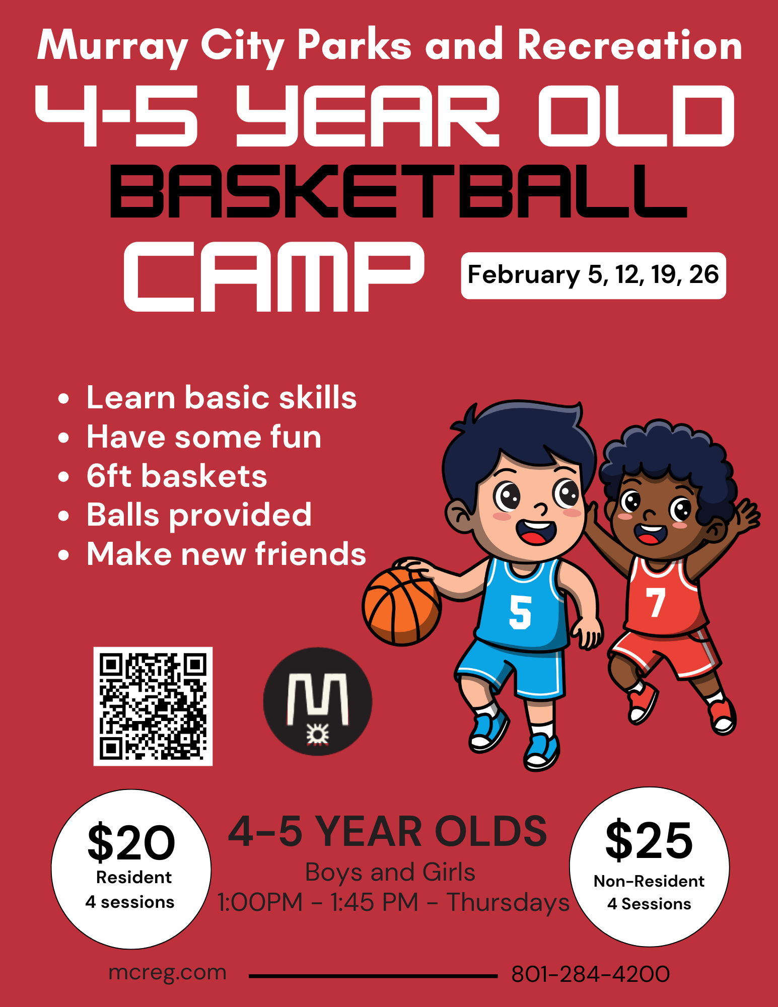 Ages 4-5 Year Old Basketball Camp Feb 2026